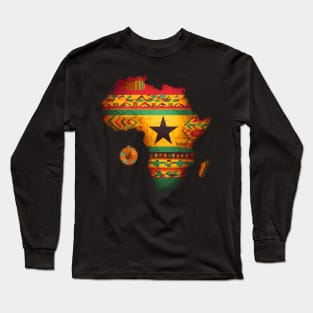 African Map Kente Pattern Ghana Flag Long Sleeve T-Shirt